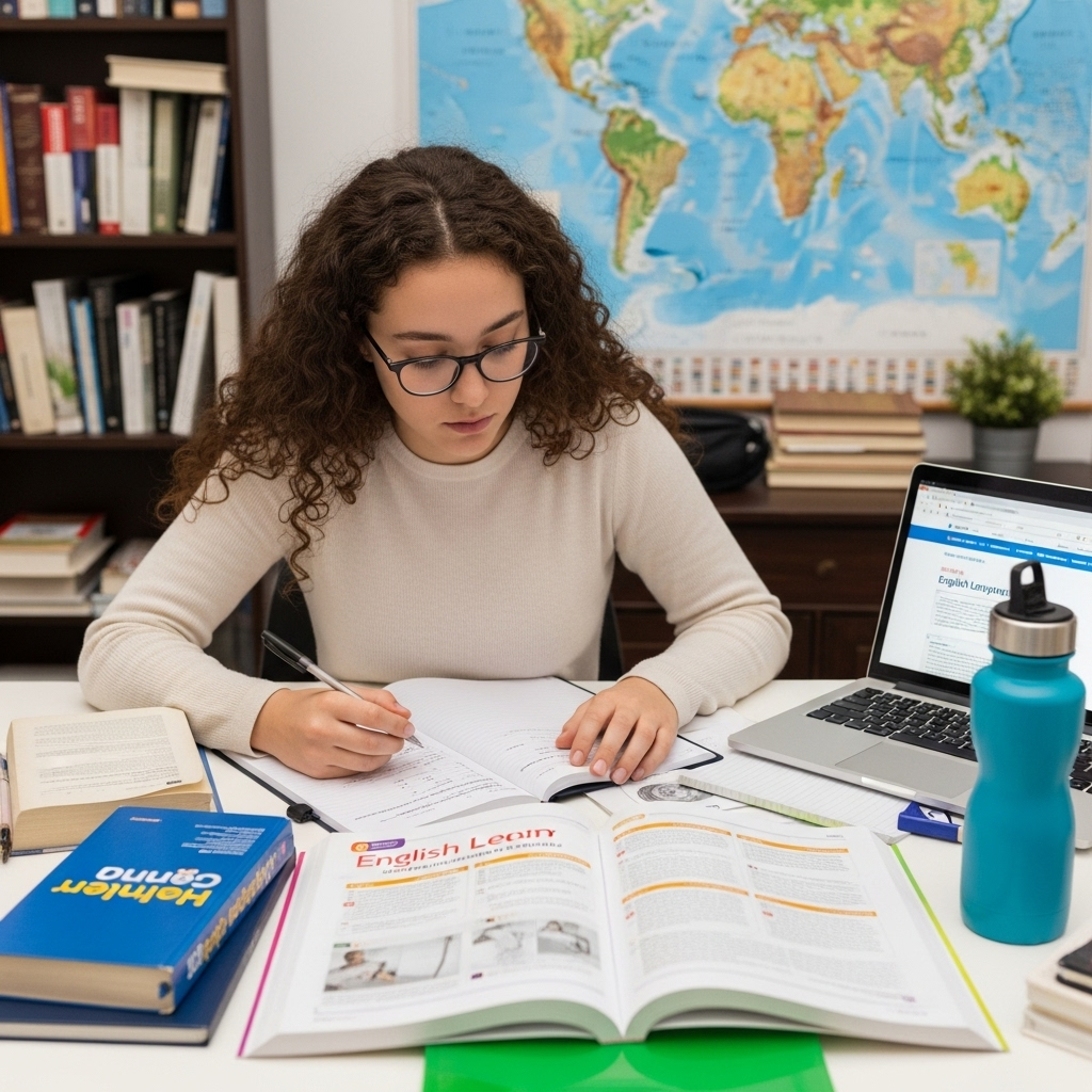 A student smiling and holding a tablet